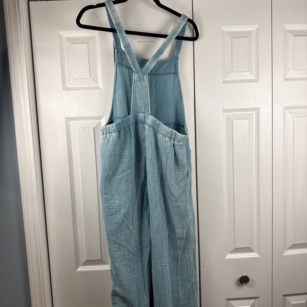Zenana Dusty Teal Washed Double Gauze Wide Leg Overalls NWOT BOHO - Picture 13 of 15
